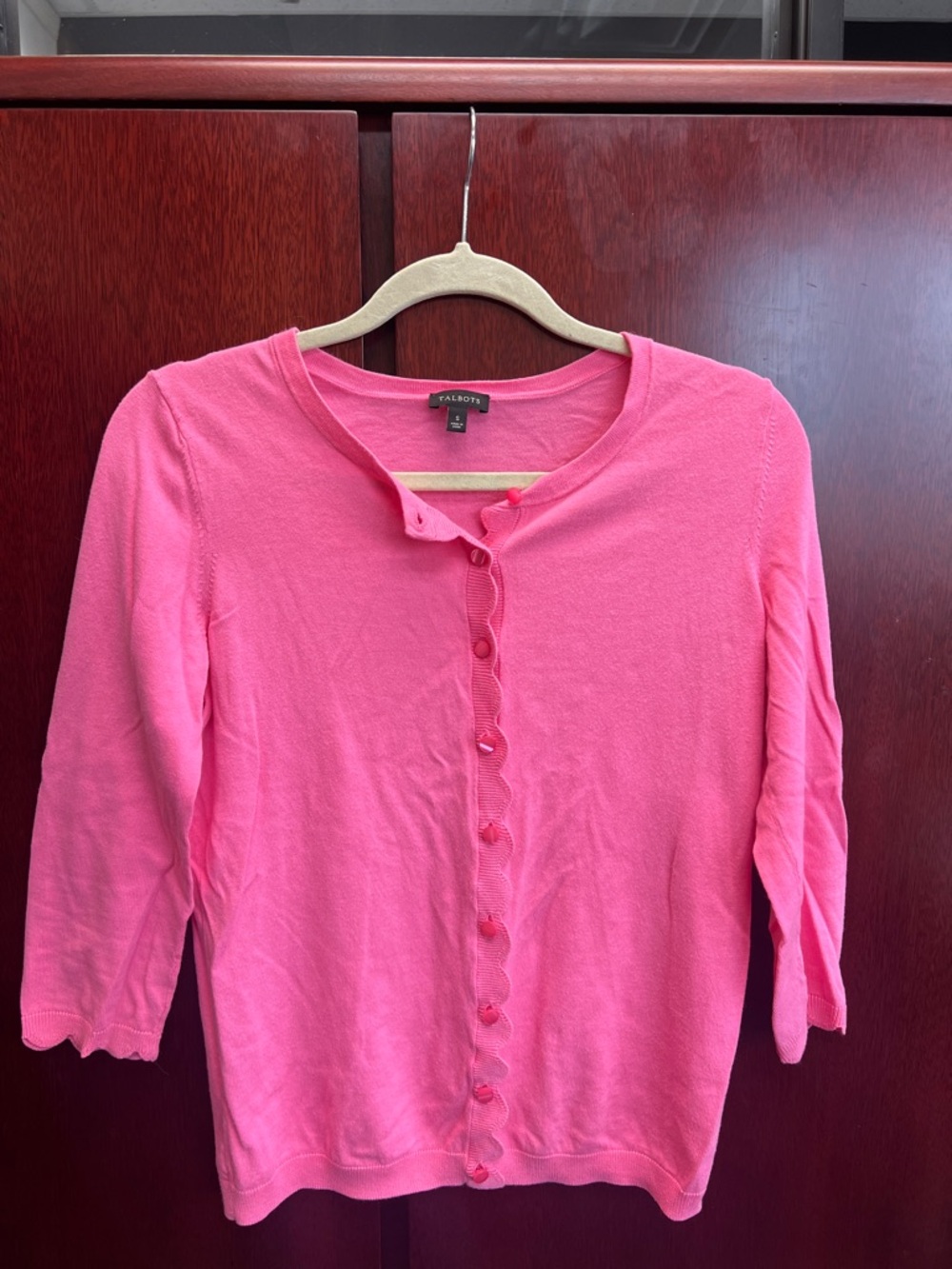 Talbots Bright Pink Scallop-Button Cardigan